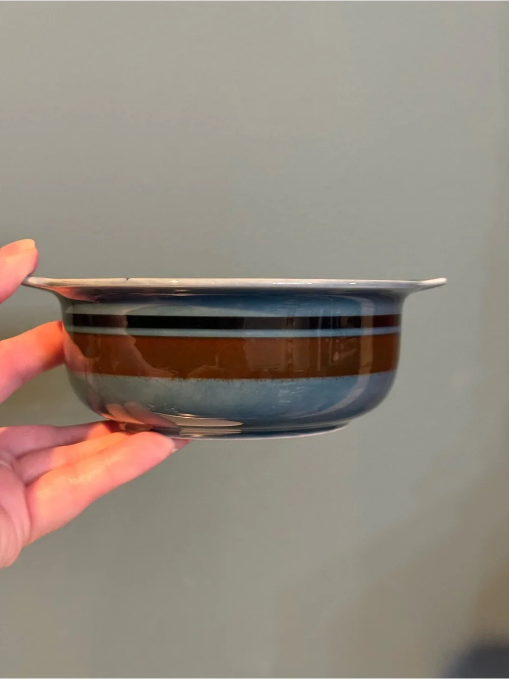 Set Of 4 ARABIA FINLAND MERI lugged Cereal bowls Sea Blue And Brown